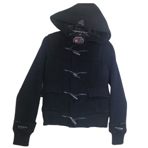 Aritzia TNA Wool Pea Coat Hood Toggle Buttons Zipper Bomber Jacket Wool Military - Picture 2 of 15